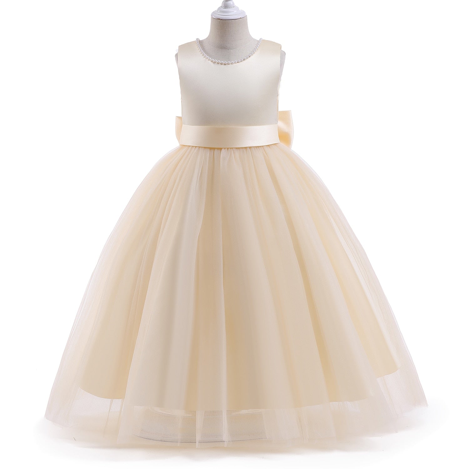 Elegant Girls Big Bow Dress Teen Girl White Ceremony Long Robe Clothing Kids Bridesmaid Wedding