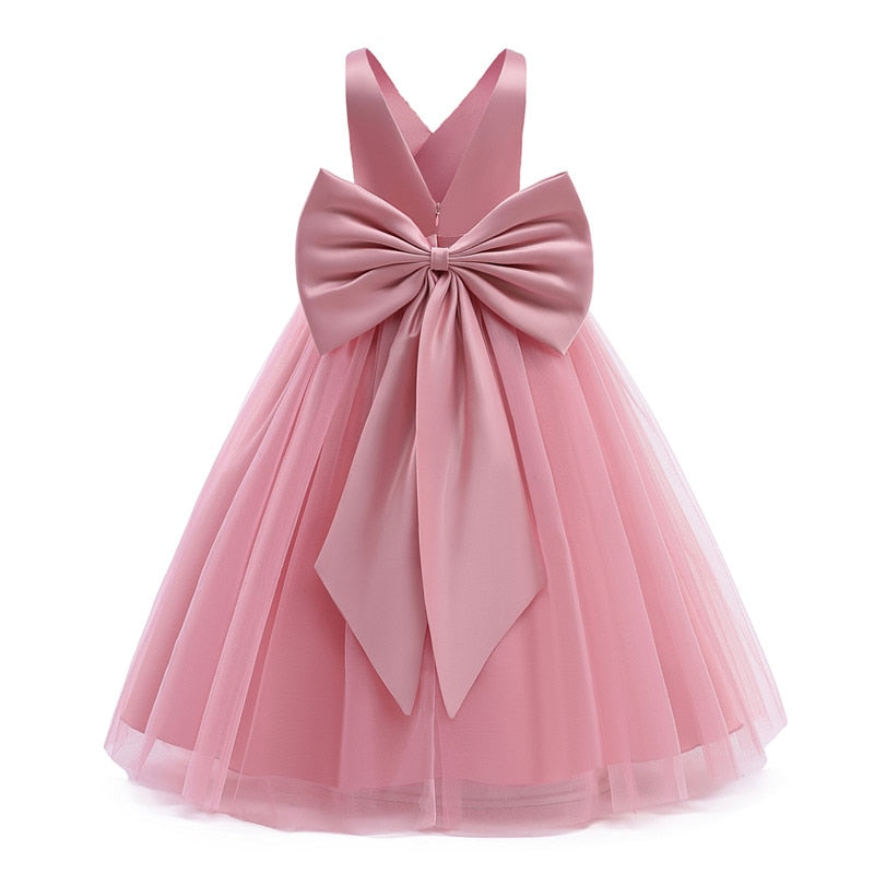 Elegant Girls Big Bow Dress Teen Girl White Ceremony Long Robe Clothing Kids Bridesmaid Wedding