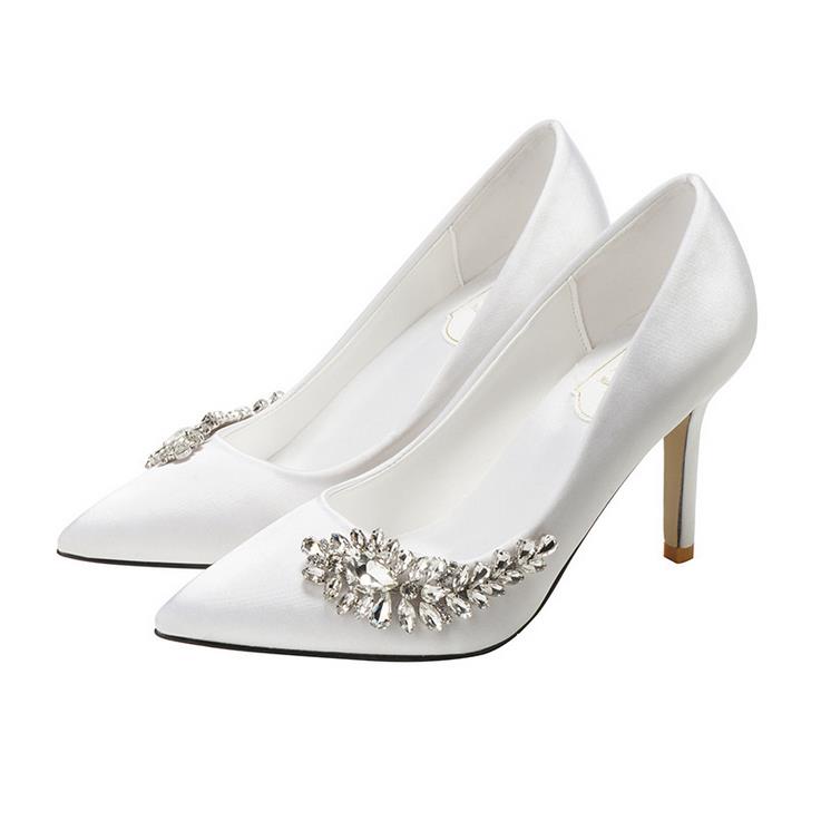 White High Heels with Side Embellishment (2.76 inches)