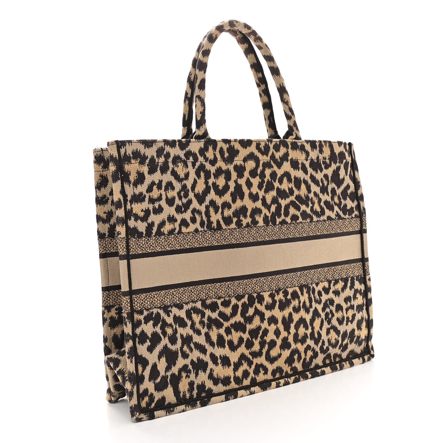 Canvas Mizza Embroidered Large Leopard Book Tote Beige