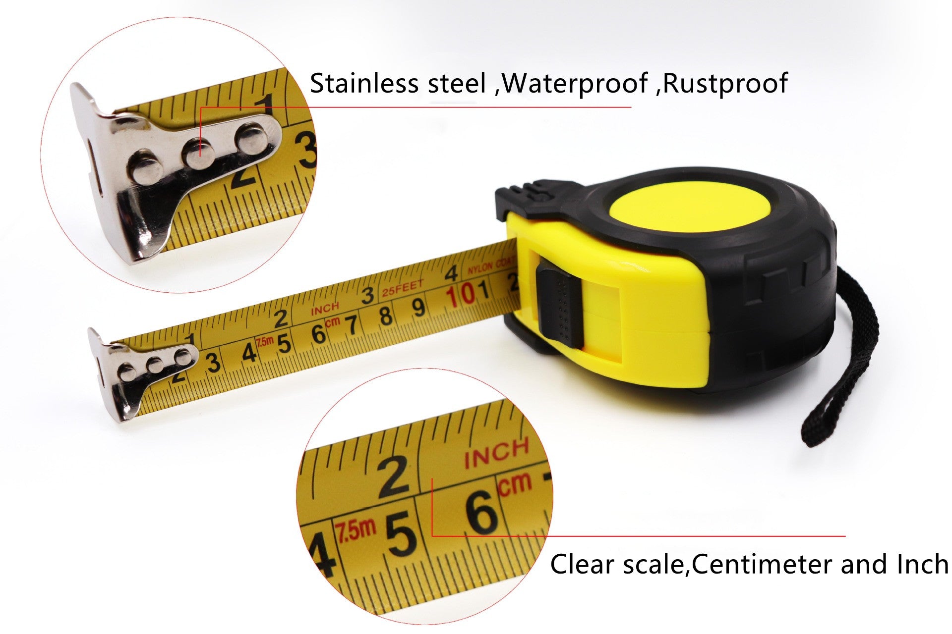 WINTAP 5M 7.5M 8M Metric Steel Tape Measure Locator Clip Sets Woodworking Construction Tool Waterproof CM Inch Measuring Tape