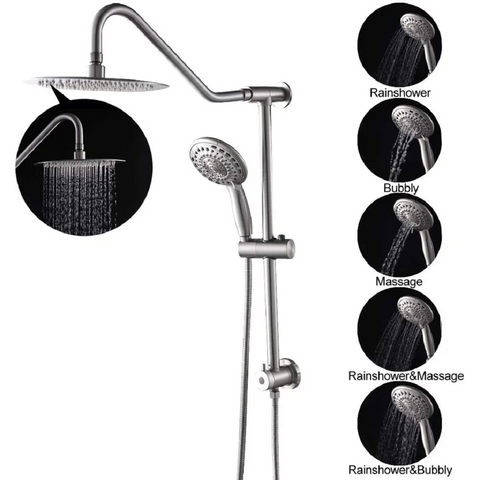 10 Inch Rainfall Round Shower Head System with Handheld Shower Adjustable Slide Bar Wall Mounted