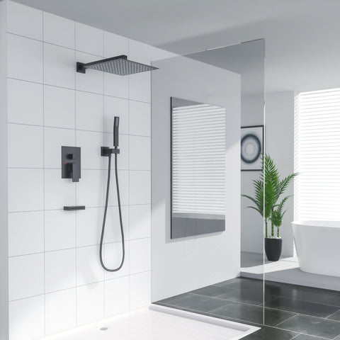 12 Inch Rainfall Square Shower System with Linear Faucet Wall Mounted