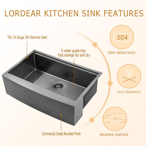 30'' W x 22'' D Farmhouse Kitchen Sink Workstation Gunmetal Black