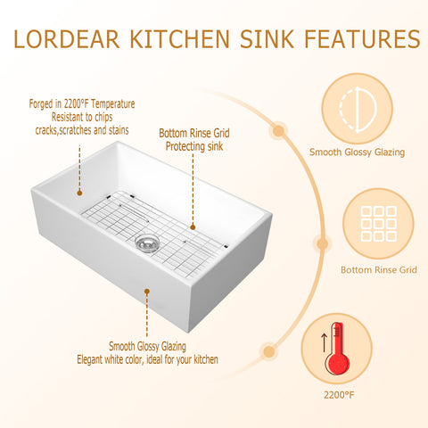 36" W x 20" D Farmhouse Kitchen Sink Kitchen Sink Ceramic