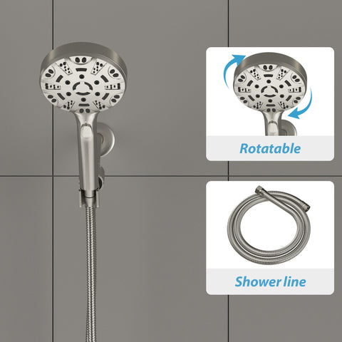 5 Inch Round Rainfall Handheld Shower Head 8-Setting Wall Mounted