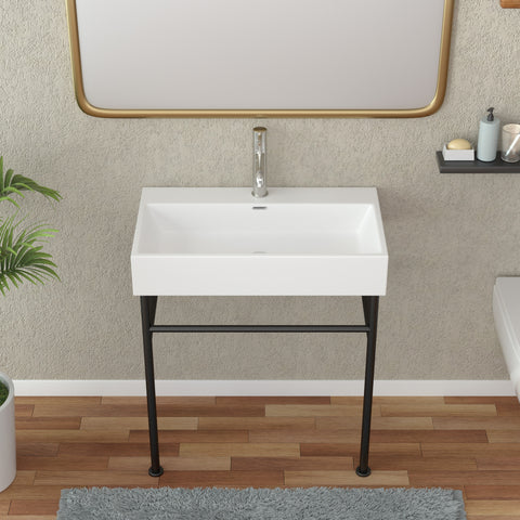 30''W X 17''D Ceramic Console Bathroom Sink with Metal Legs Wall Mount
