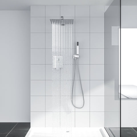 12'' Rainfall Shower Head System Handheld in Chrome Polish