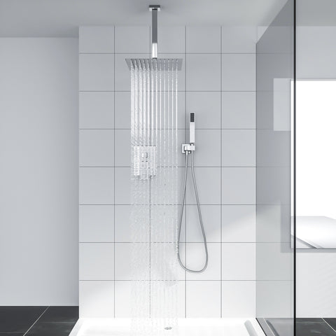 12 Inch Rainfall Suqare Shower SystemHead and Handheld Ceiling Mount