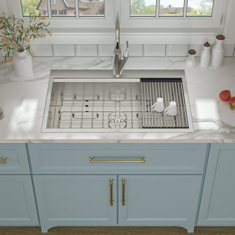 30" W x 22" D Stainless Steel Kitchen Sink Workstation Topmount