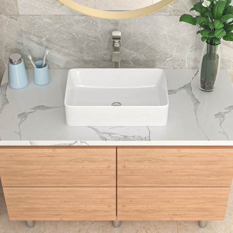 21" W x 14" D Bathroom Vessel Sink Rectangular White Above Counter