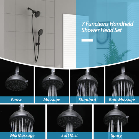5 Inch Rainfall Round Shower System Shower Head 7-Setting Wall Mounted