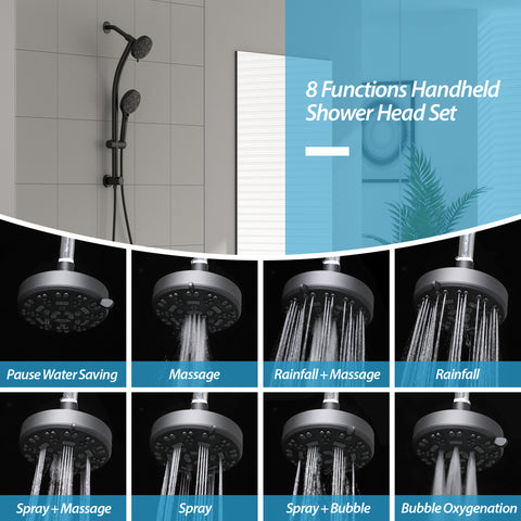 5 Inch Rainfall Shower Head and Handheld Shower 8-Mode Extension Arm