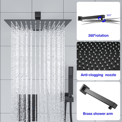 10 Inch Rainfall Shower Head System with Handheld and Waterfall Faucet in Matt Black Wall Mounted
