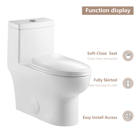 One-Piece Elongated Toilet in White Comfort Seat Height Seat 12 in.