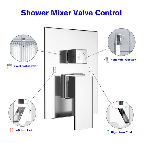 12'' Rainfall Shower Head System Handheld in Chrome Polish