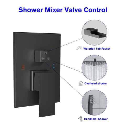 Products 10 Inch Rainfall Shower Head System with Handheld and Waterfall Faucet in Matt Black Wall Mounted
