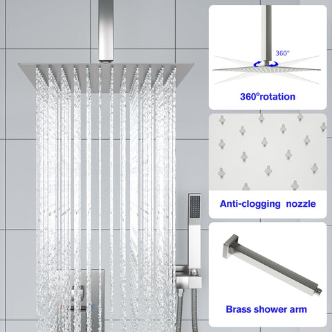 12 Inch Square Rainfall Shower System Shower Head Ceiling Mounted