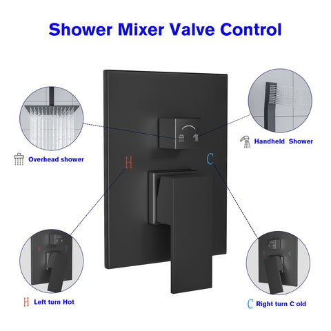 16 Inch Rainfall Square Shower System Shower Head with Handheld Shower