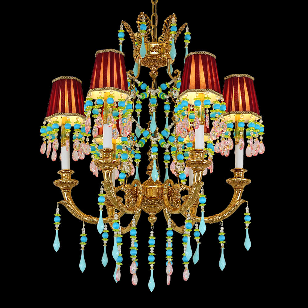 6 Lights Small Copper Crystal Chandelier Luxury Colorful Wedding Chandelier Light