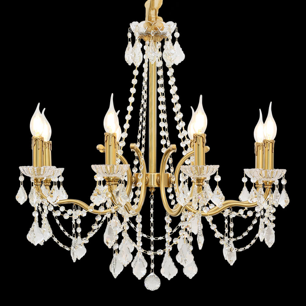 8 Lights Candle Style Brass Chandelier Gold Bedroom Crystal Chandelier