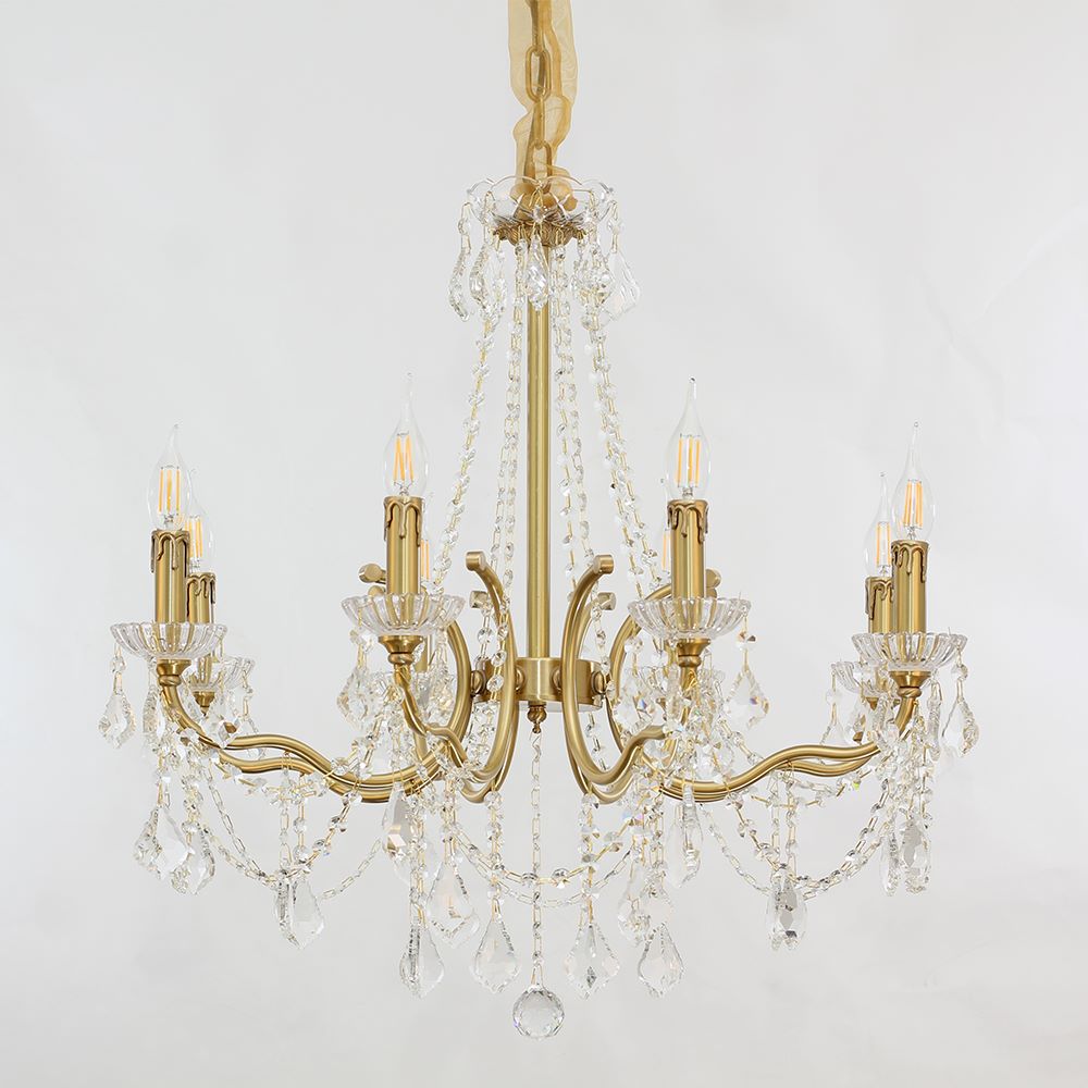 8 Lights Candle Style Brass Chandelier Gold Bedroom Crystal Chandelier