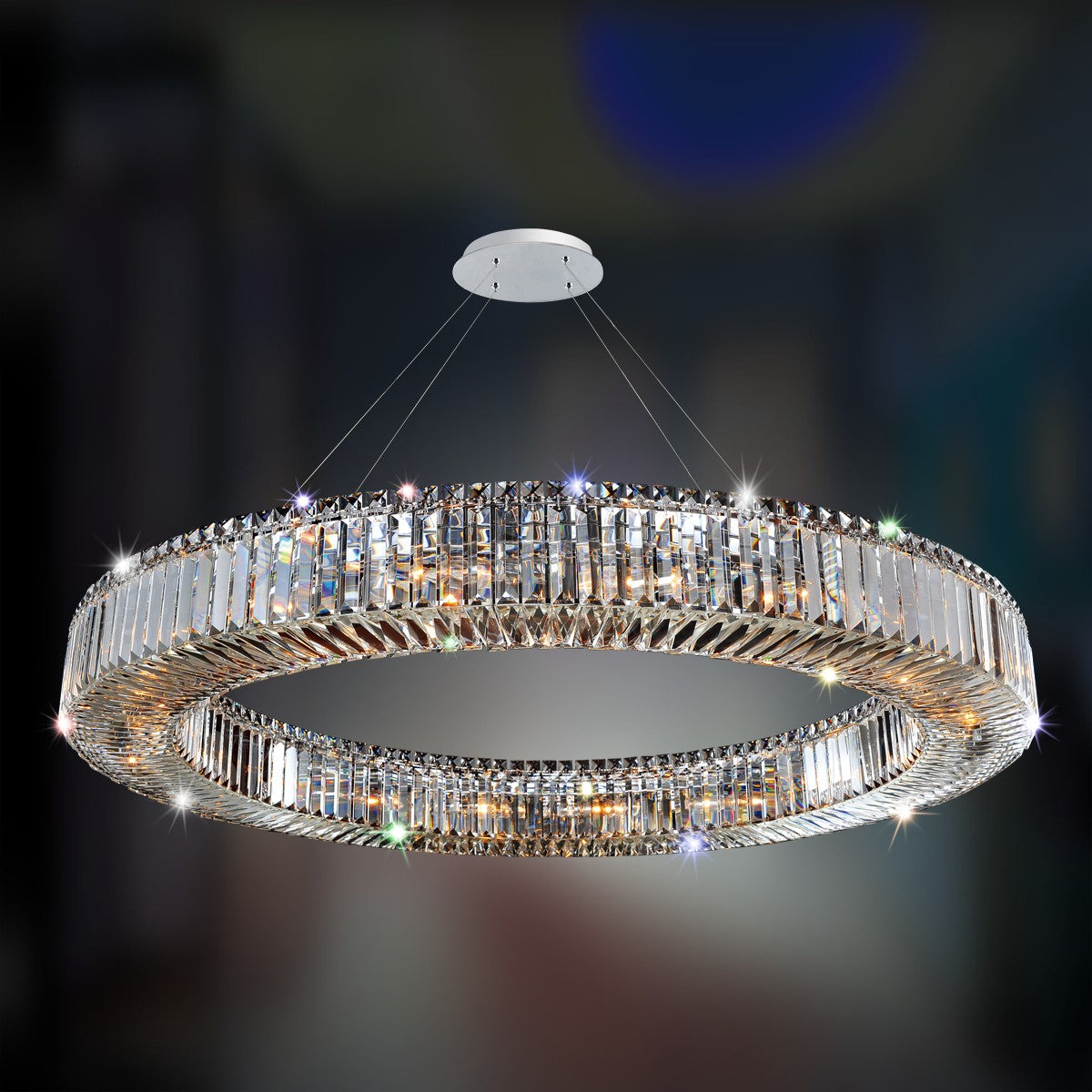 47 Inch Round Ring Chandelier Modern Crystal Lighting for Living Room