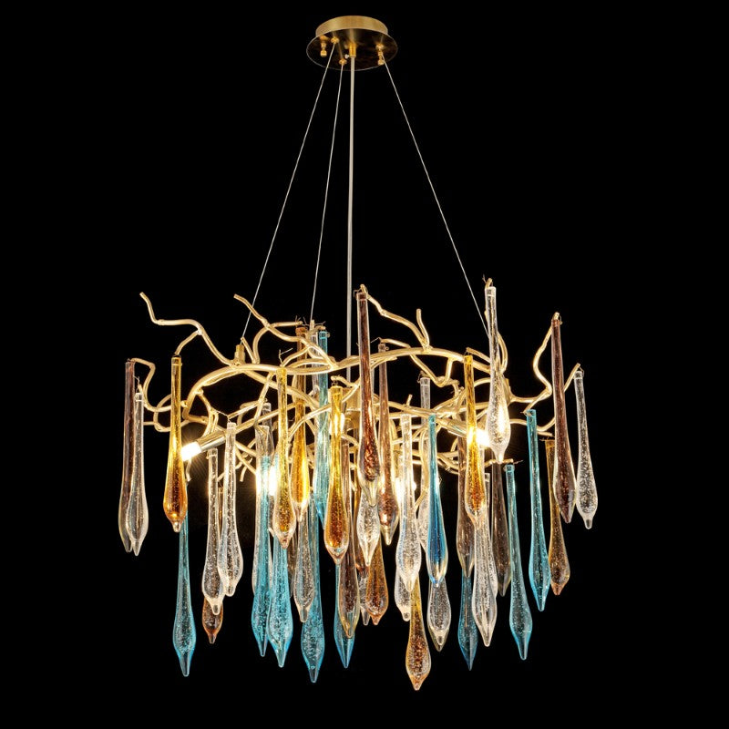 24 Inch Round Colored Glass Chandelier Gold Tree Branch Chandelier Modern Chandelier Lighting