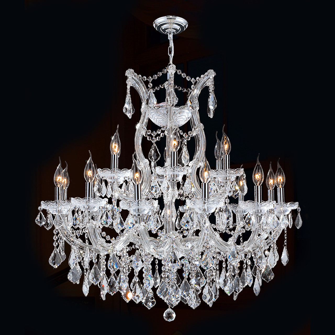 33' Wide Chrome Chandelier 19 Lights Maria Theresa Crystal Chandelier for Dining Room MT01L19C