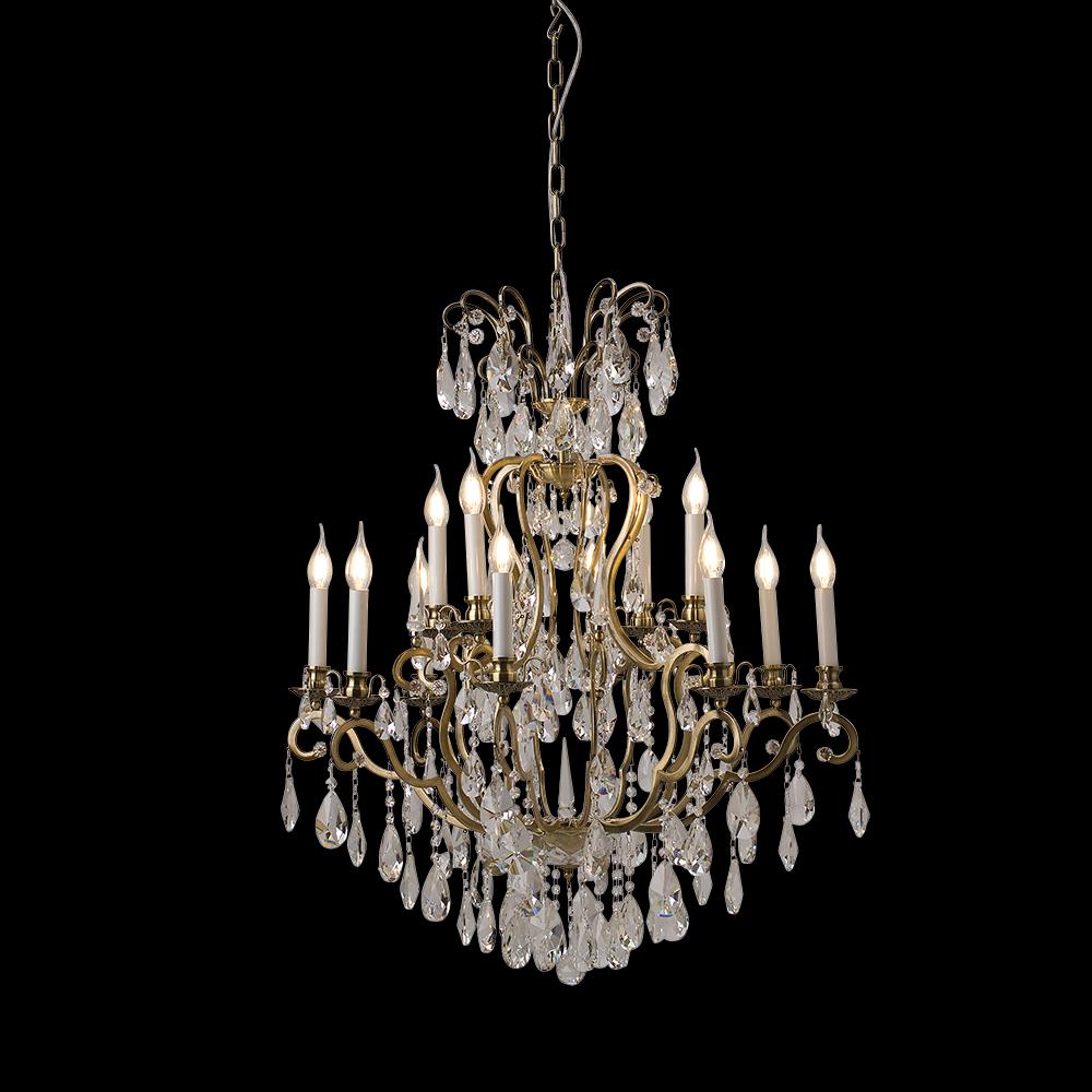 31' Living Room Chandelier 12 Lights Antique Wrought Iron Crystal Chandelier Lighting WI01L12