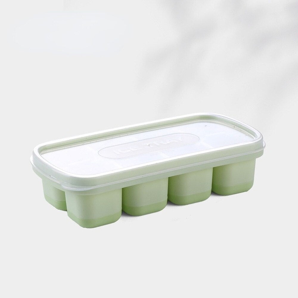 Silicone Ice Cube Mould With DIY Lid 8 Grid Soft Bottom Ice Cube Mold Square Fruit Ice Cube Maker Tray Kitchen Bar Tools