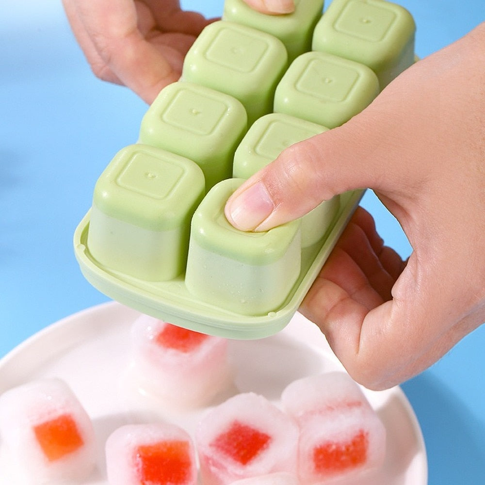 Silicone Ice Cube Mould With DIY Lid 8 Grid Soft Bottom Ice Cube Mold Square Fruit Ice Cube Maker Tray Kitchen Bar Tools