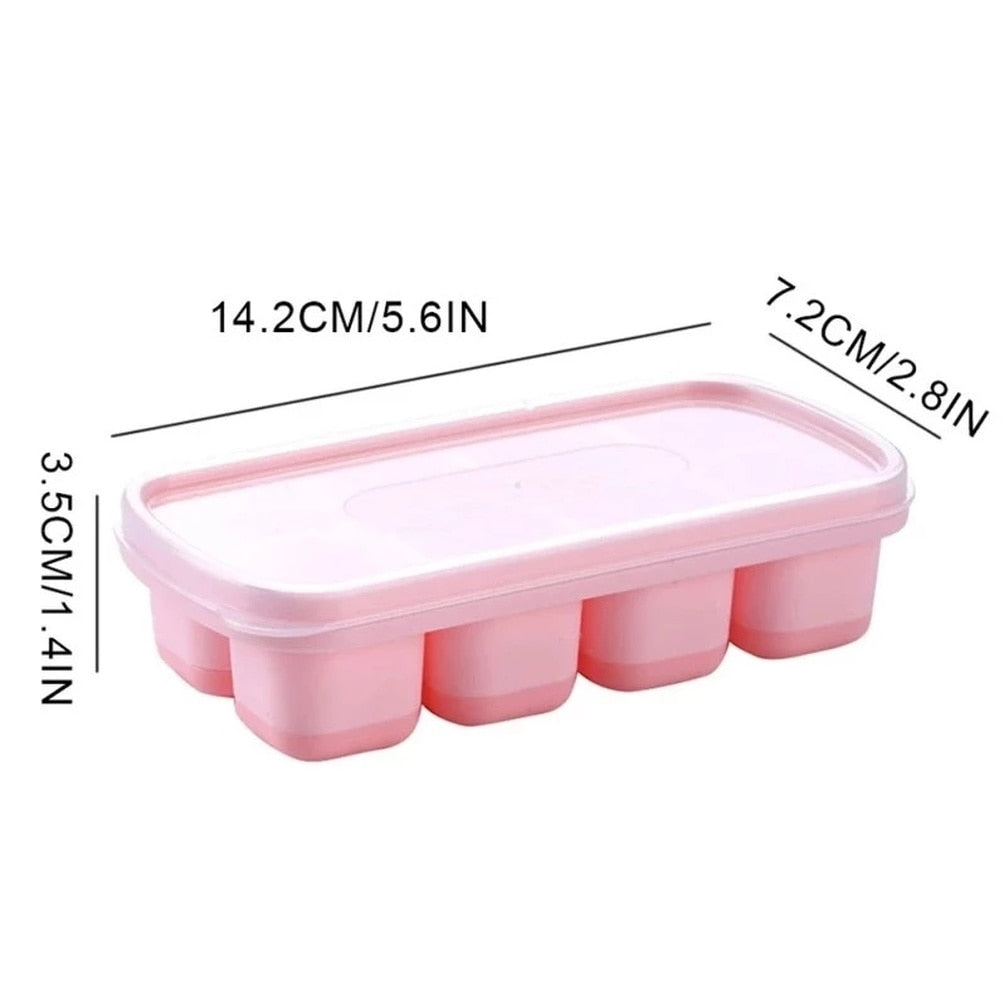 Silicone Ice Cube Mould With DIY Lid 8 Grid Soft Bottom Ice Cube Mold Square Fruit Ice Cube Maker Tray Kitchen Bar Tools