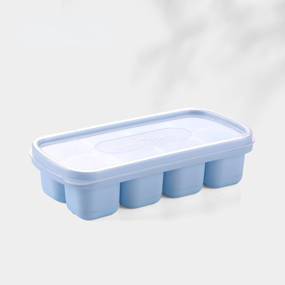 Silicone Ice Cube Mould With DIY Lid 8 Grid Soft Bottom Ice Cube Mold Square Fruit Ice Cube Maker Tray Kitchen Bar Tools
