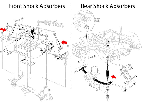 Golf Cart Front and Rear Shock Absorbers for Club Car DS G&E 1988-up,Precedent G&E 2004-up