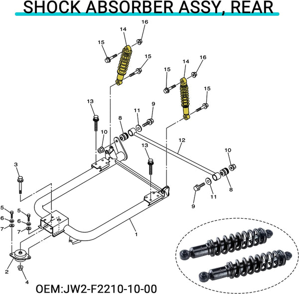 2Pcs Rear Shock Absorber Assembly for Golf Cart Yamaha