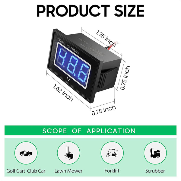 Golf Cart Voltage Meter Digital Battery Monitor for Golf Carts, Trucks, Boats, Scooters