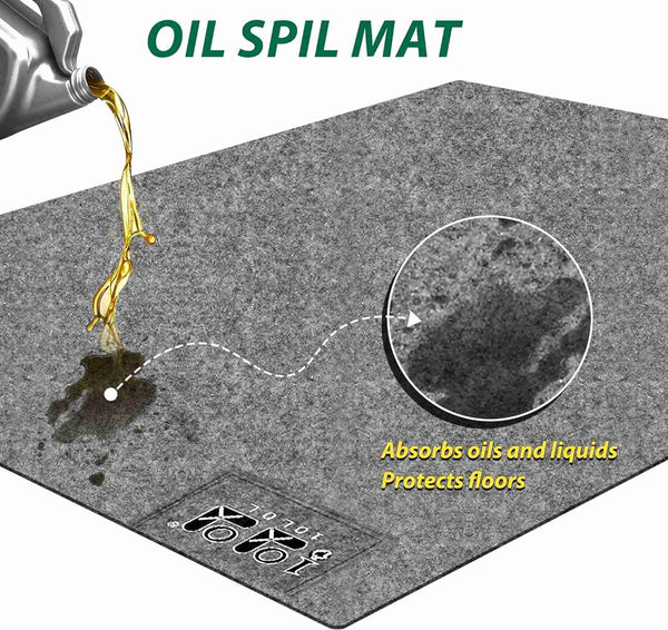 Golf cart garage mat protects against water, oil and other stains