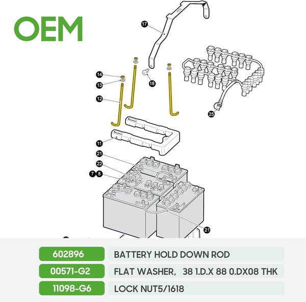 Golf Cart Battery Hold Down Rod J-Bolt & Nut for EZGO RXV 2008-up Electric|10L0L