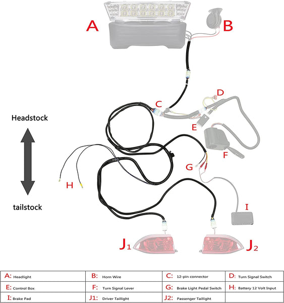 Golf Cart Club Car Bucket Harness 12V