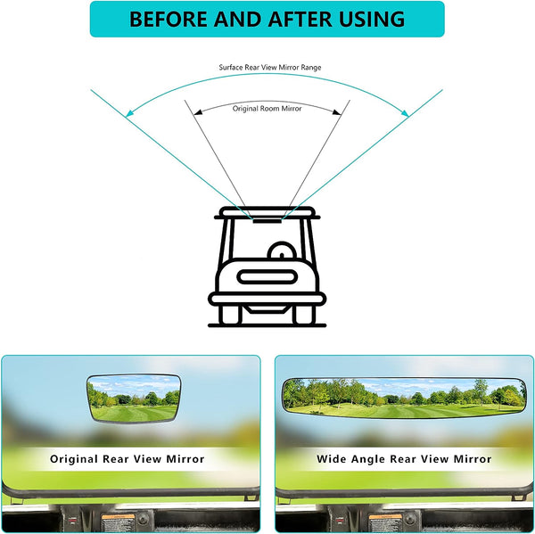 Extra Wide 270 Degree Adjustable Golf Cart Mirrors