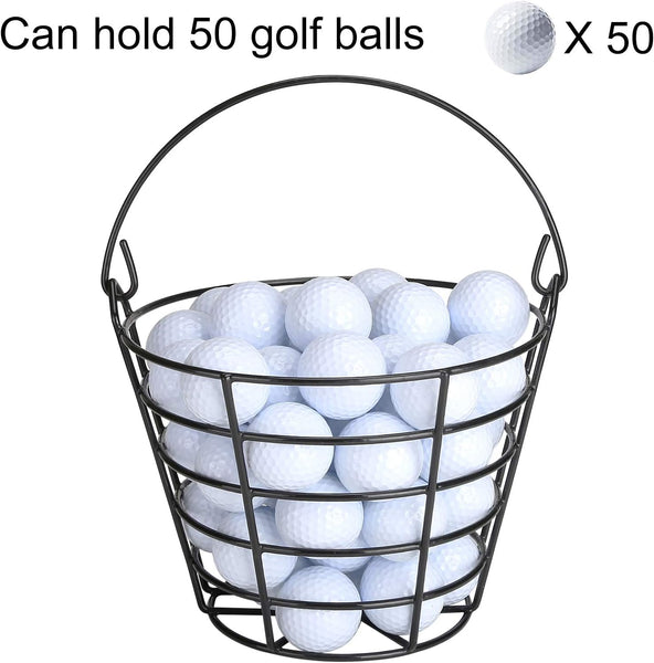 Bucket of Golf Balls: Container that holds 50 golf balls with handles for easy practice