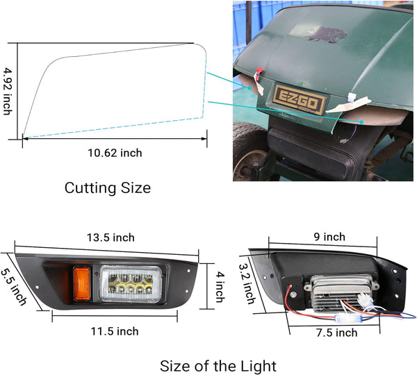 EZGO golf cart headlight and taillight dimensions