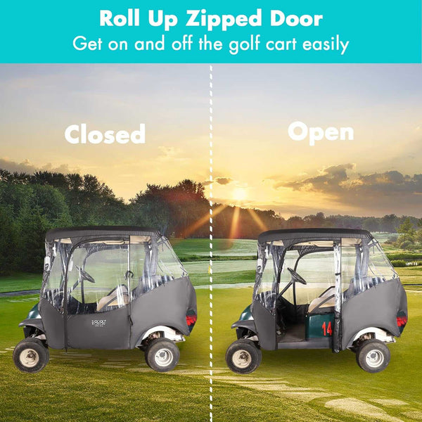 2 Passenger Golf Cart Enclosures with Roll-Up Windshield for Club Car DS & Precedent