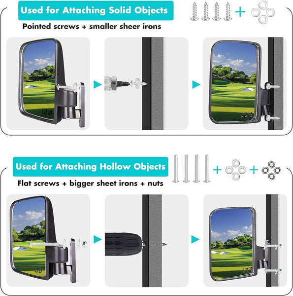 Golf Cart 4 Panel Rear View Mirror & Side Mirror Kit