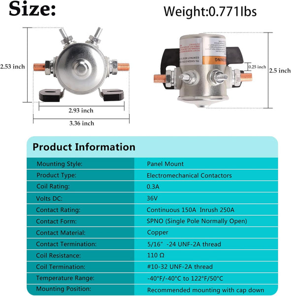 golf cart solenoid valve size