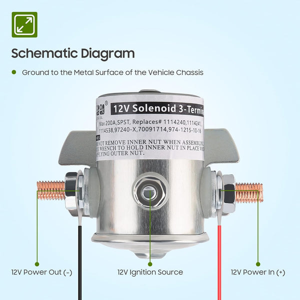 2 Volt 200A 3 terminal spst battery isolation solenoid