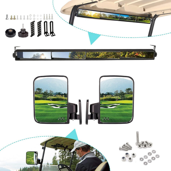 Golf Cart Side Mirrors and 4 Panel Rear View Mirrors Package List