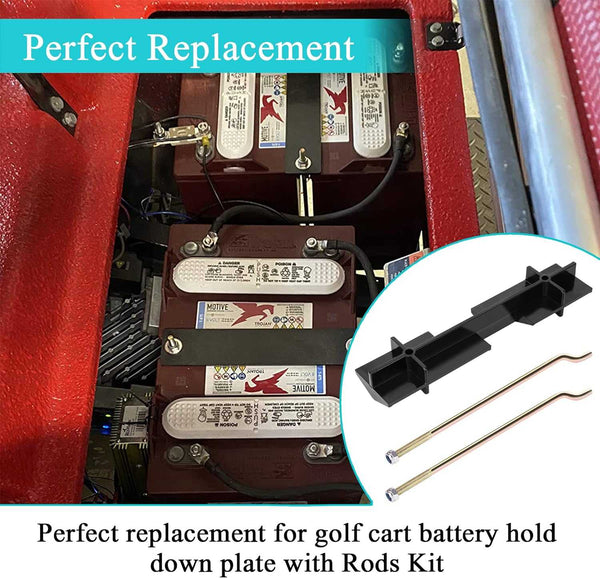 Golf Cart Battery Hold Down Plate with Rods Kit for EZGO TXT RXV 1994-up G&E|10L0L