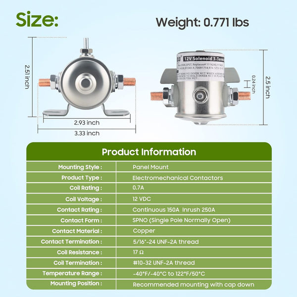 Max 200A 12V Solenoid Relay for Golf Cart
